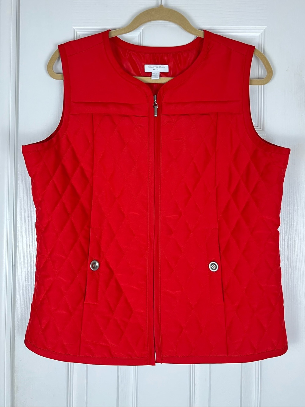 Charter Club Petite Red Diamond Quilted Zip Up Vest Jacket Sz Pet Med